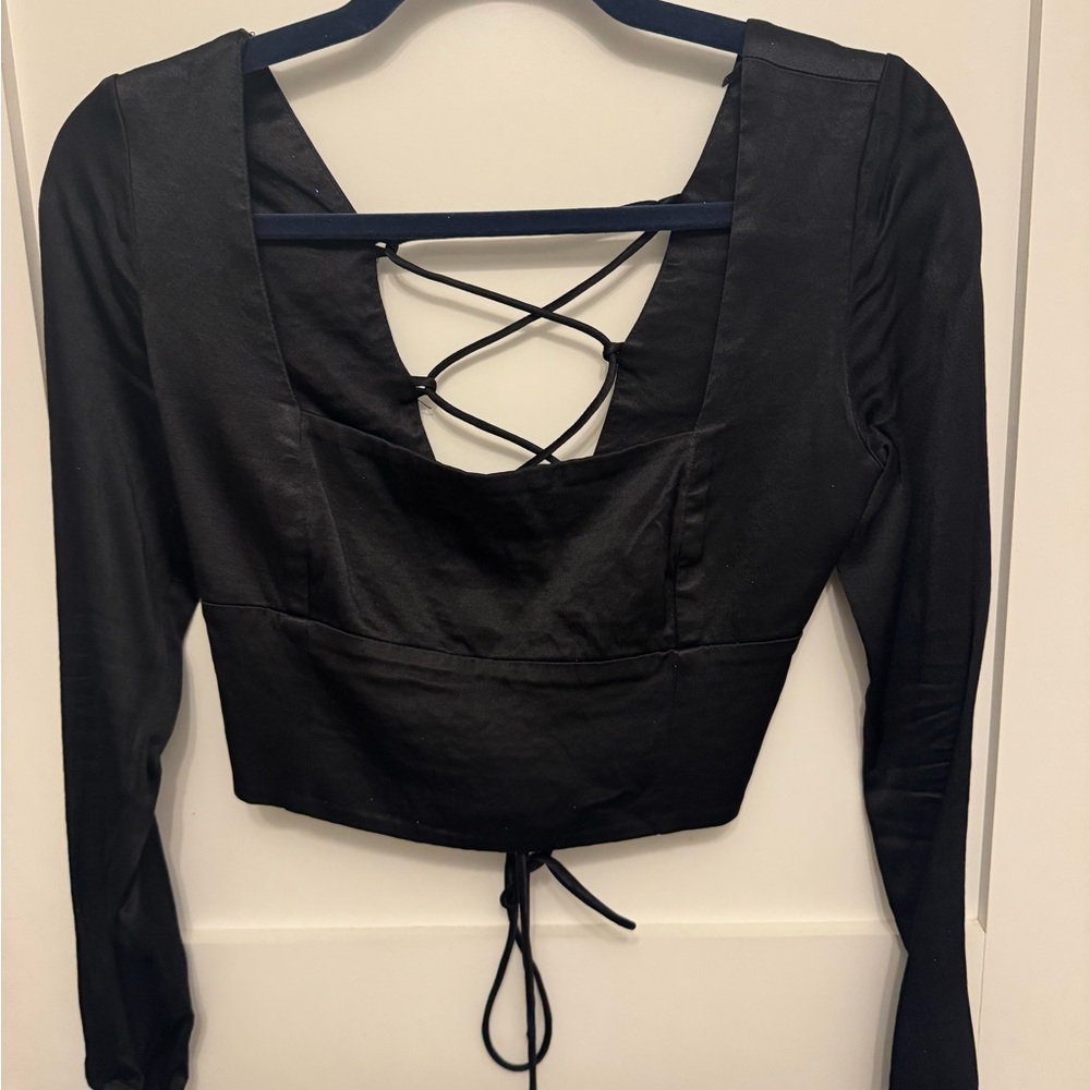 Zara Black Lace-Up Crop Top